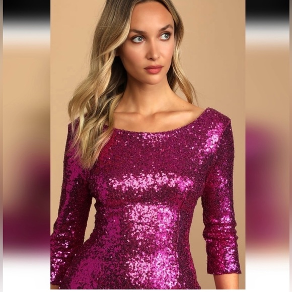 NWT Lulu's Delightful Ways Magenta Sequins Dress Size S - Homecoming - Formal - - Picture 2 of 9